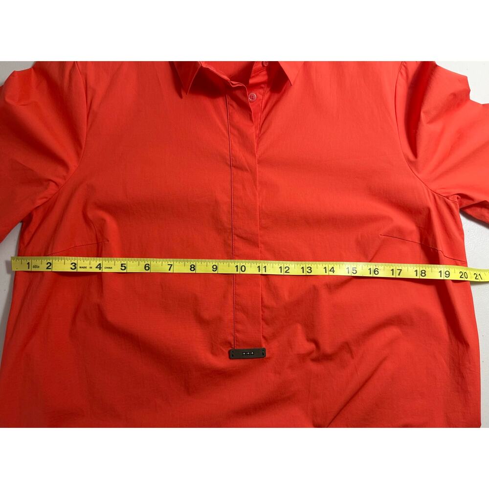 PESERICO Red Orange Shirt Dress Made in Italy Cotton Stretch Pocket IT 46 US 10 - Picture 11 of 13